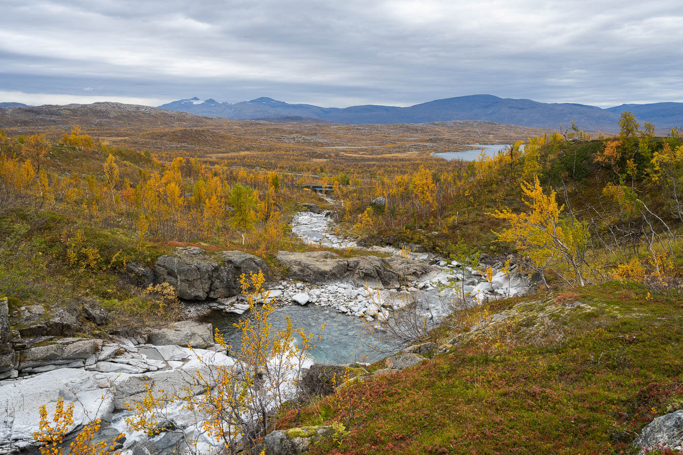 View of the Abisko national park and a meandering river,