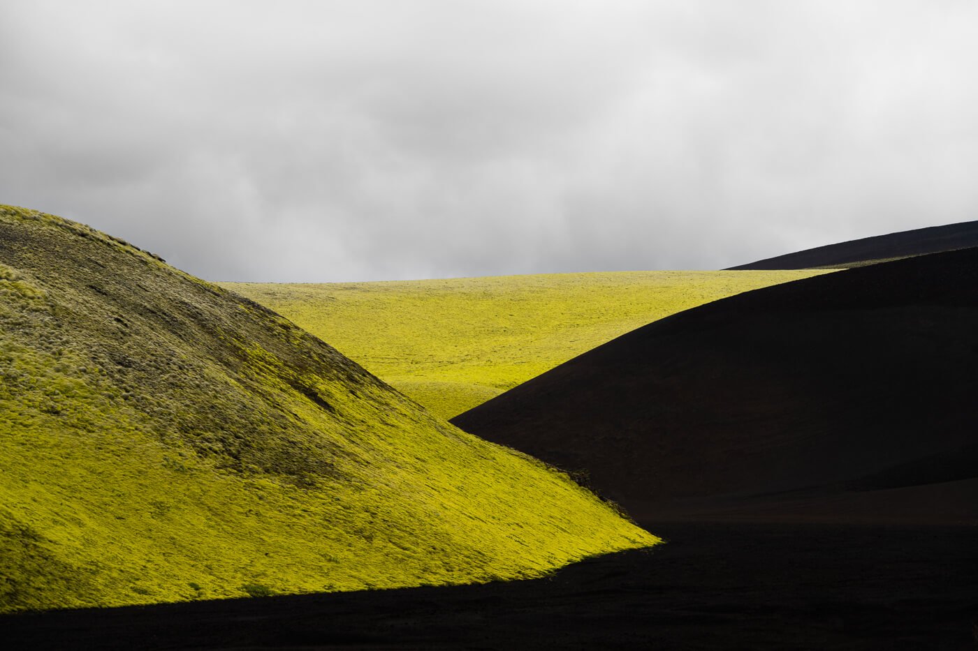 Black sands and moss around Laki in Iceland