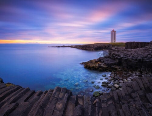 Kálfshamarsvík Lighthouse, a beautiful lighthouse surrounded by basalt columns