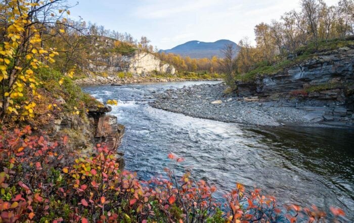 Photo of the Abiskojokk river taken during a hike on the Njakajaure Trail