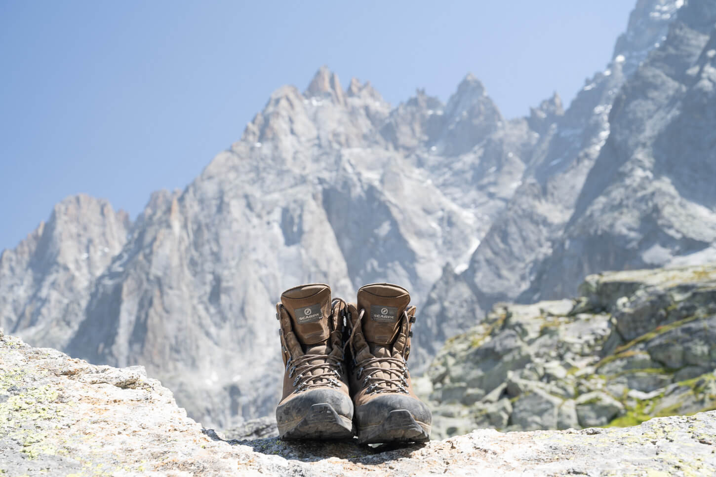 Scarpa Ladakh GTX Boots on the rocks in the mountains for a review
