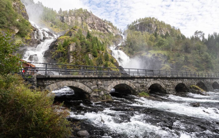 View of the Låtefossen waterfall in Norway
