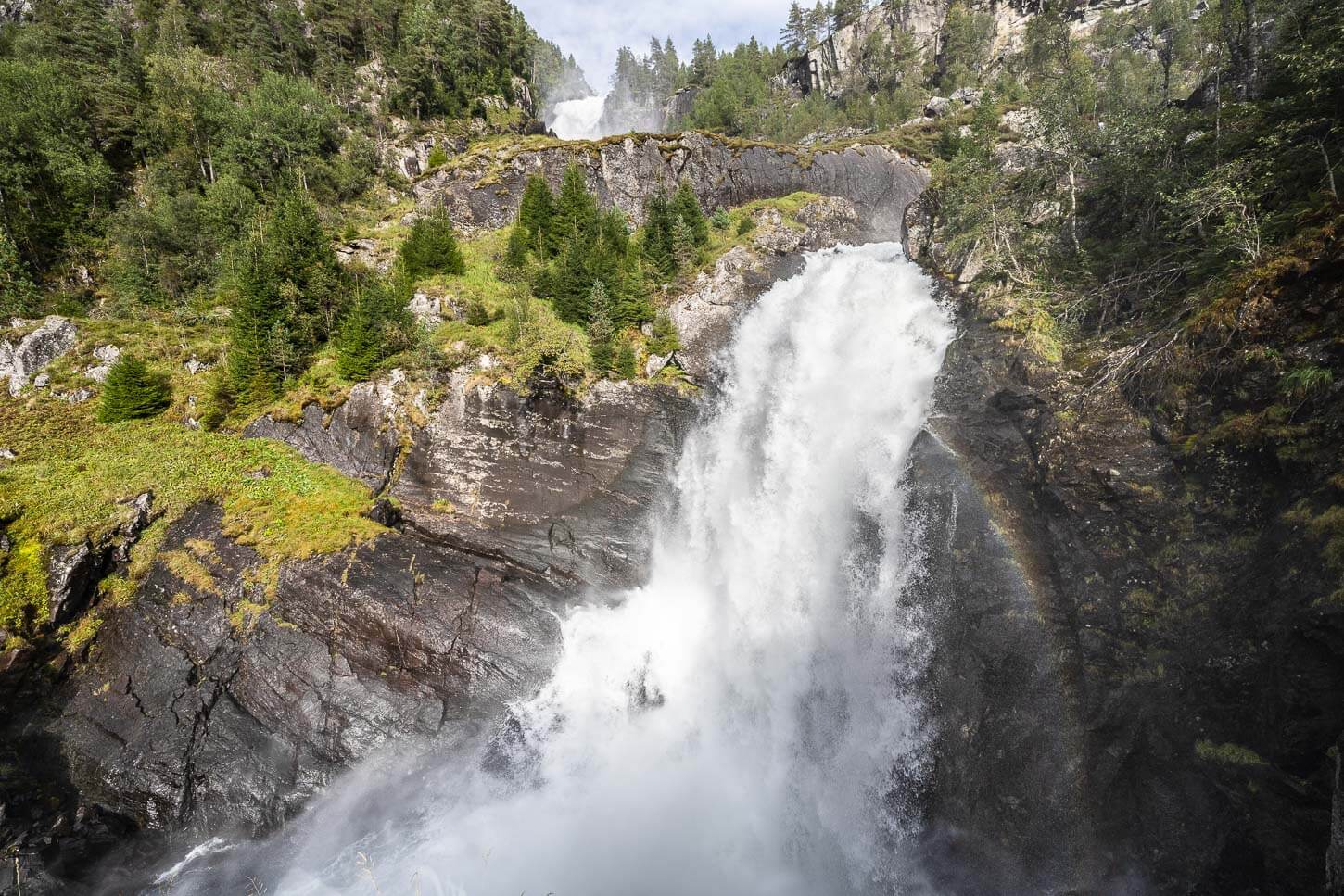 View of the Låtefossen from the upper viewpoint you can only reach on a short hike.
