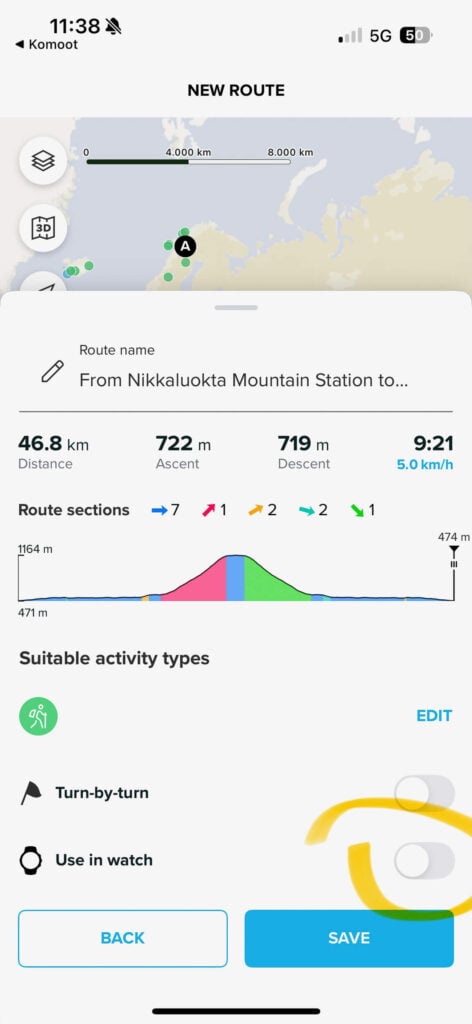 Use in watch GPX track Suunto app