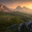View of Sunrise at Passo Giau, one of the best photo spots for hikes in the Dolomites.