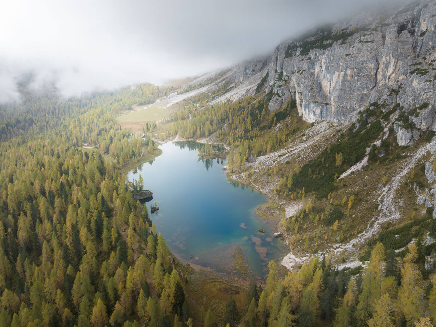 Drone view of Lago di Federa