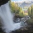Giessbach waterfall with the view of the hotel and lake Brienz in the background