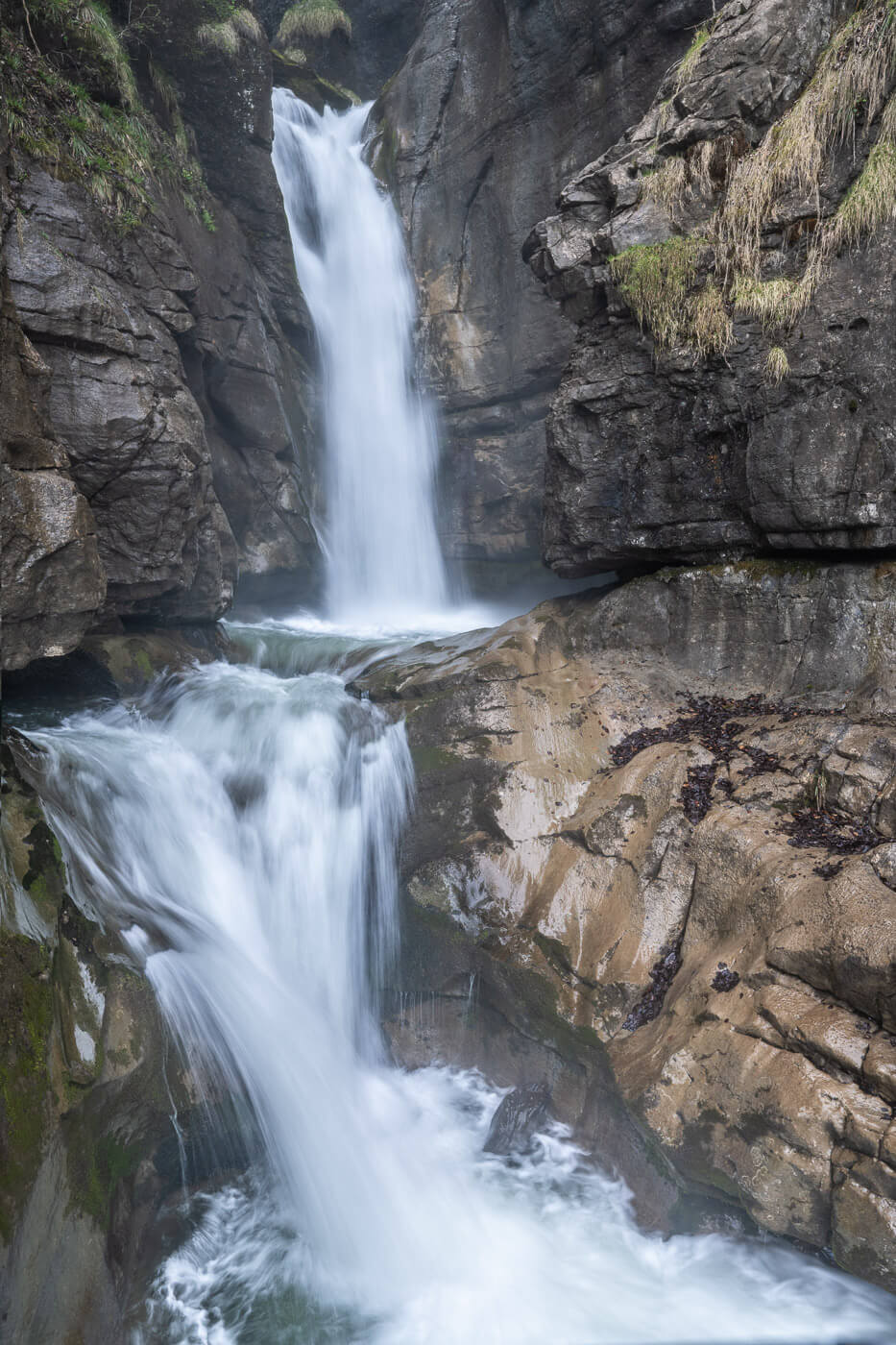 double-waterfall carved in the rocks.
