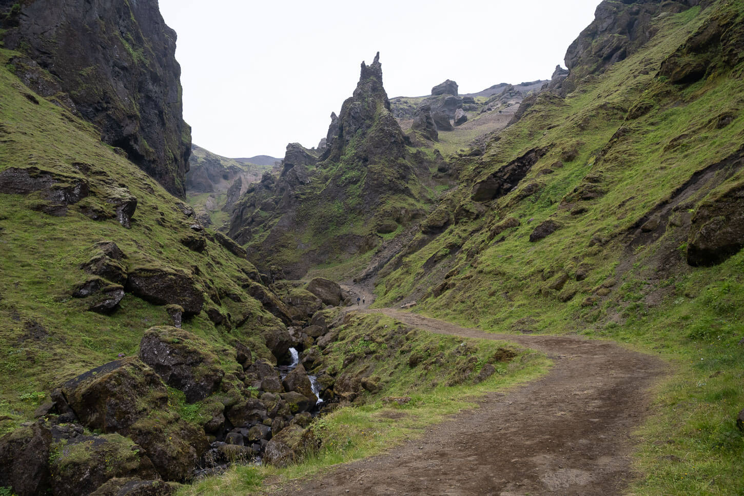 View of a hiking trail in Þakgil