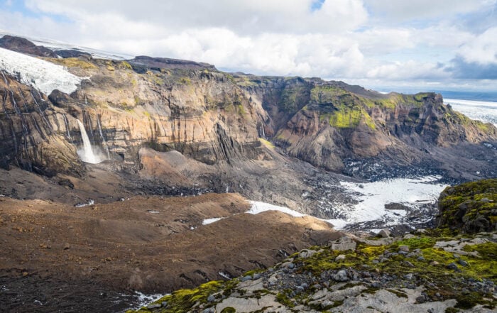 Panoramic view of tone of the glacier viewpoin in thakgil