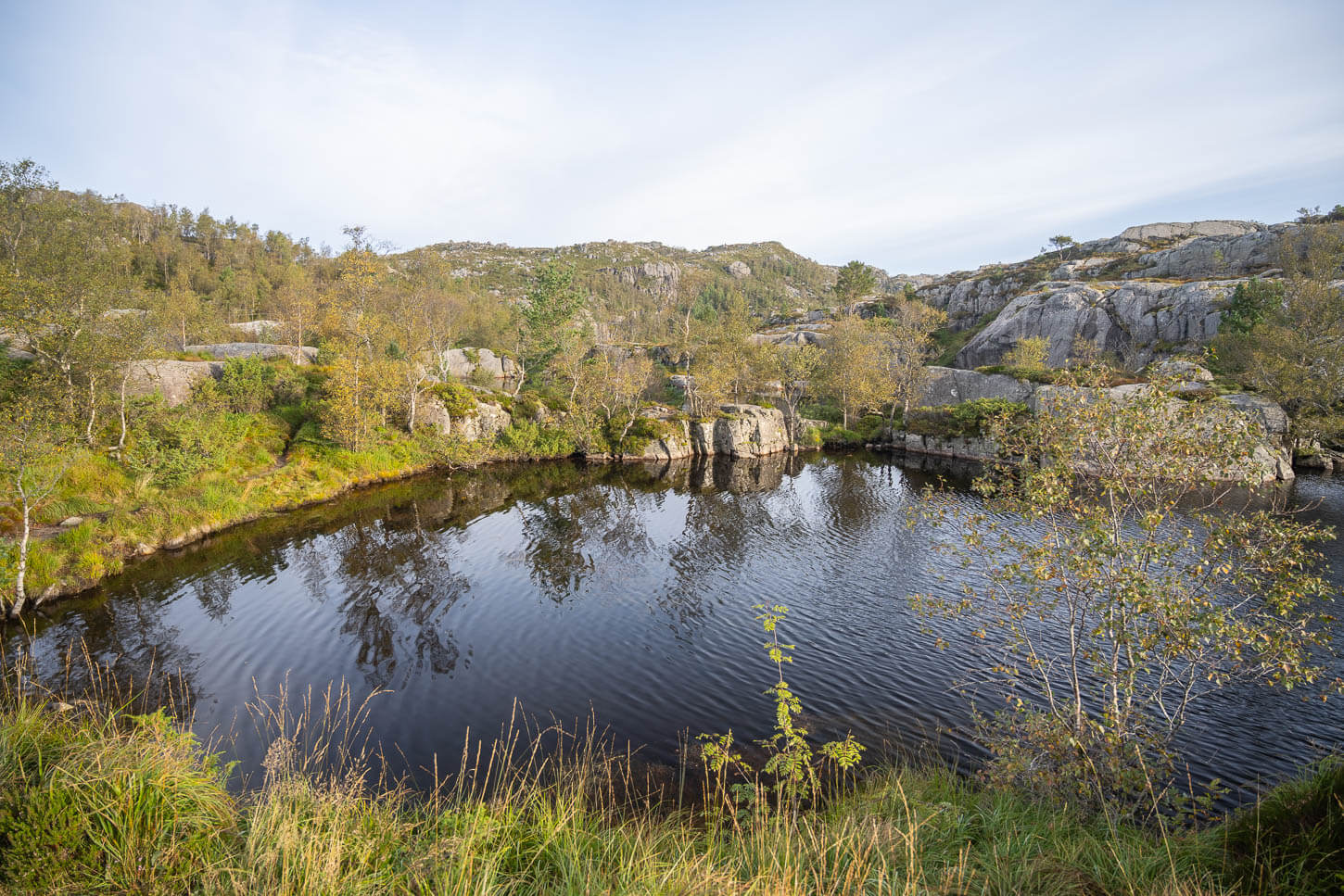 Small lake in the mountains of western Norway on a sunny day.
