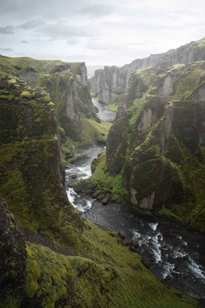 The Fjaðrárgljúfur Canyon with its green moss