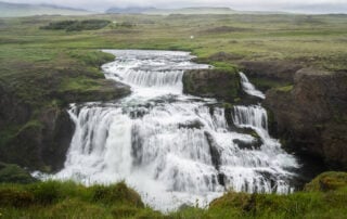 Reykjafoss Waterfall view from the main viewpoint.