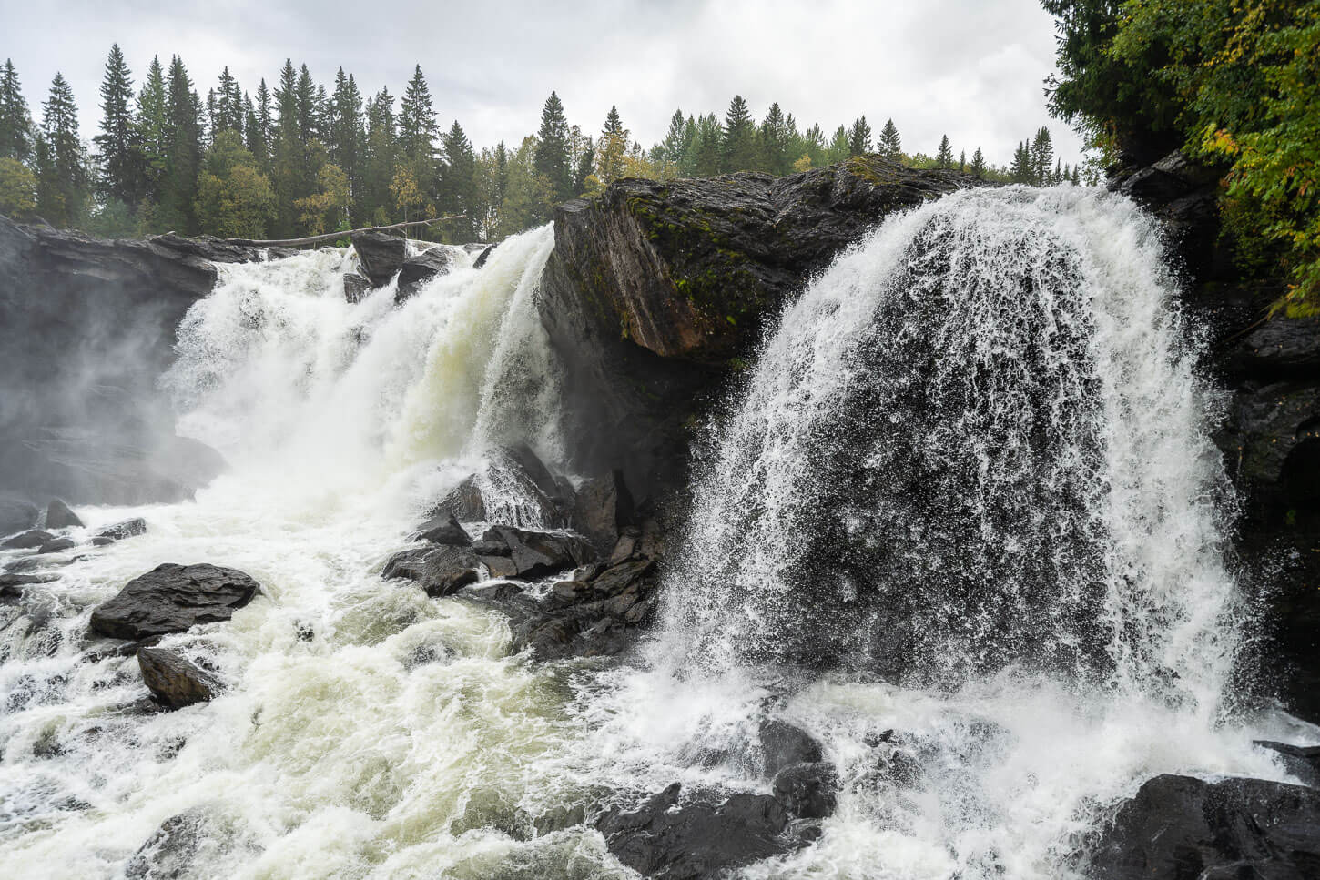 Ristafallet waterfall view from the campground side.