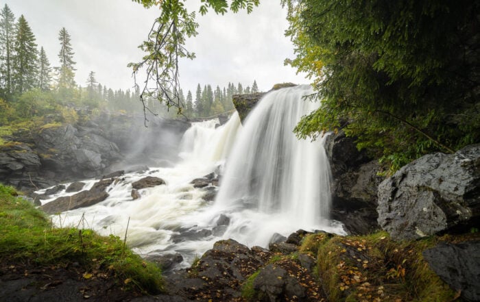 Ristafallet Waterfall viewpoint from upclose