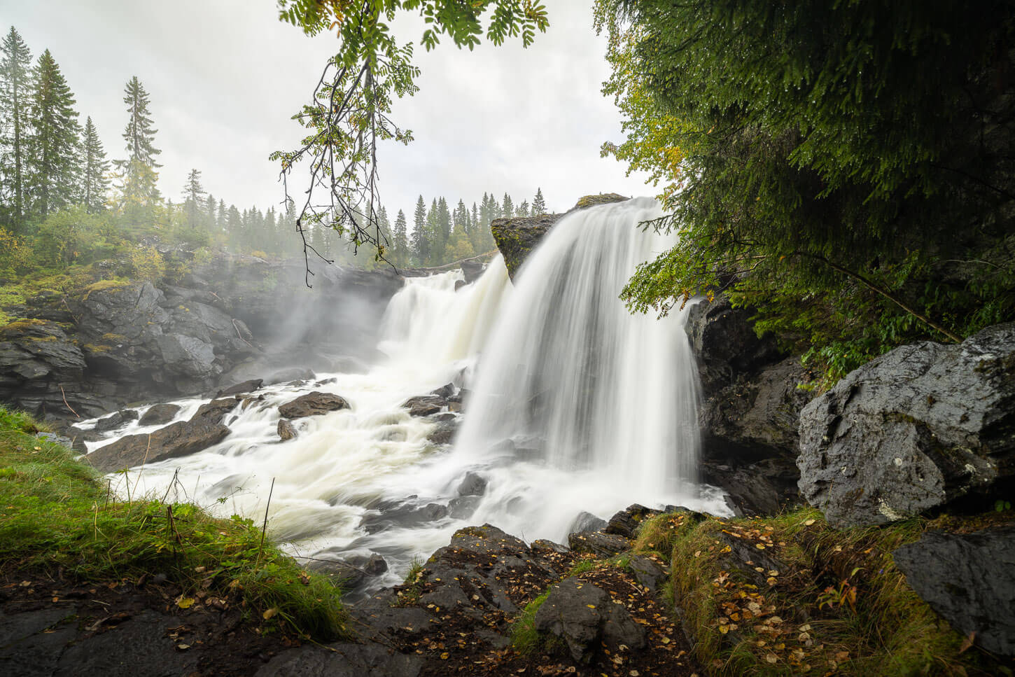 Ristafallet Waterfall viewpoint from upclose