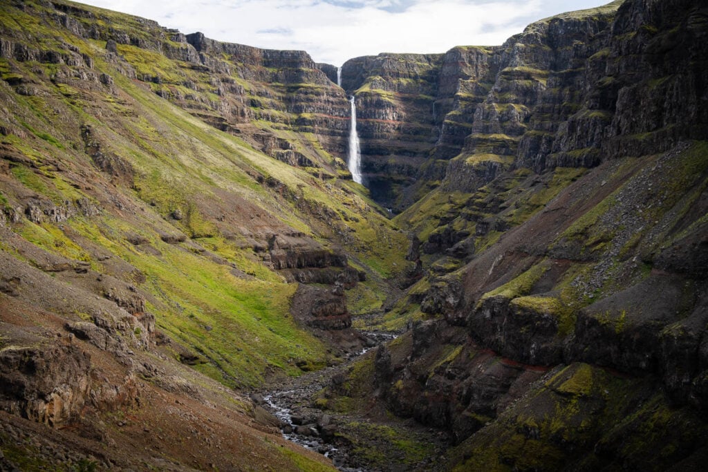 Strutsfoss and Strutsgil, an impressive waterfalls nesled deep into a canyon in East iceland