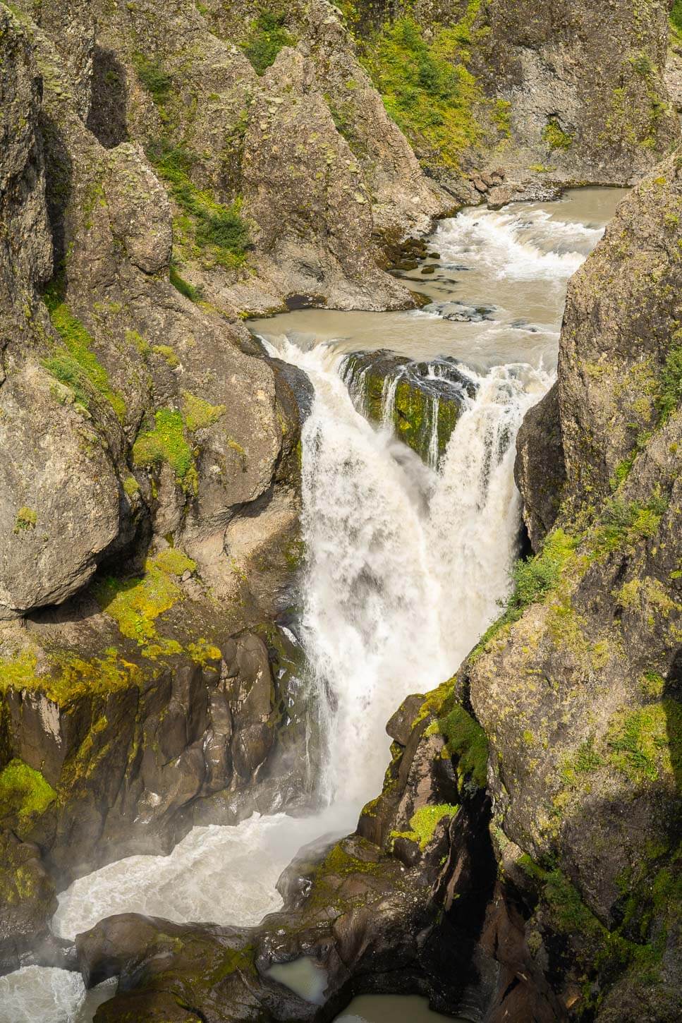 Detail of the Núpsárfoss Waterfall in Iceland