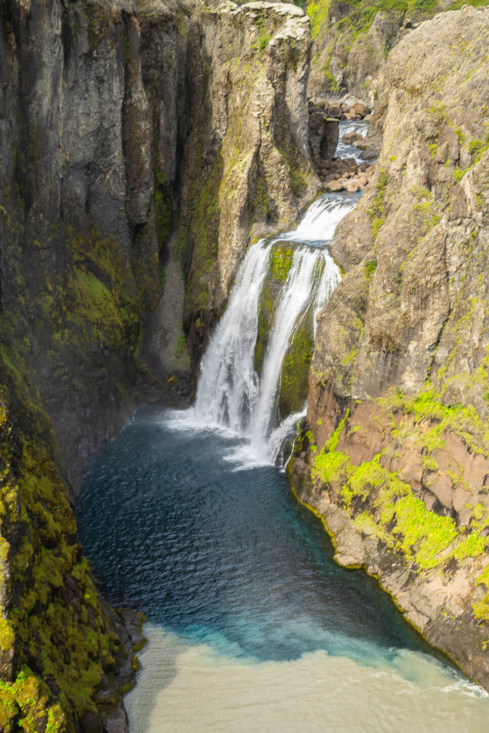 Detail of Hvítárfoss Waterfall in Iceland.