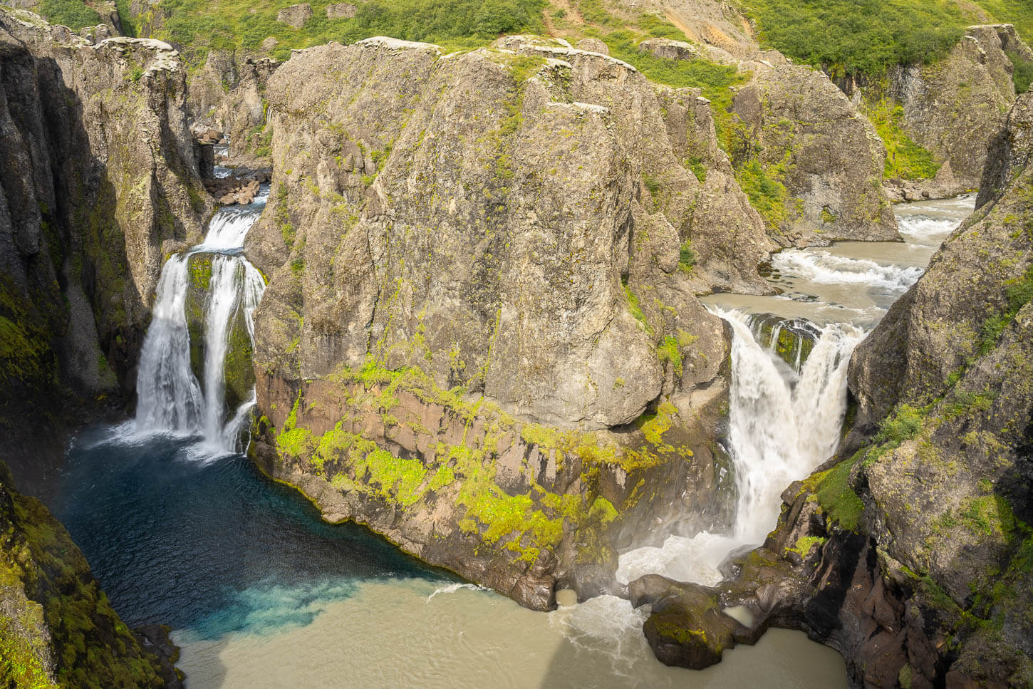 Hvítárfoss and Núpsárfoss two hidden, twin waterfalls in Iceland