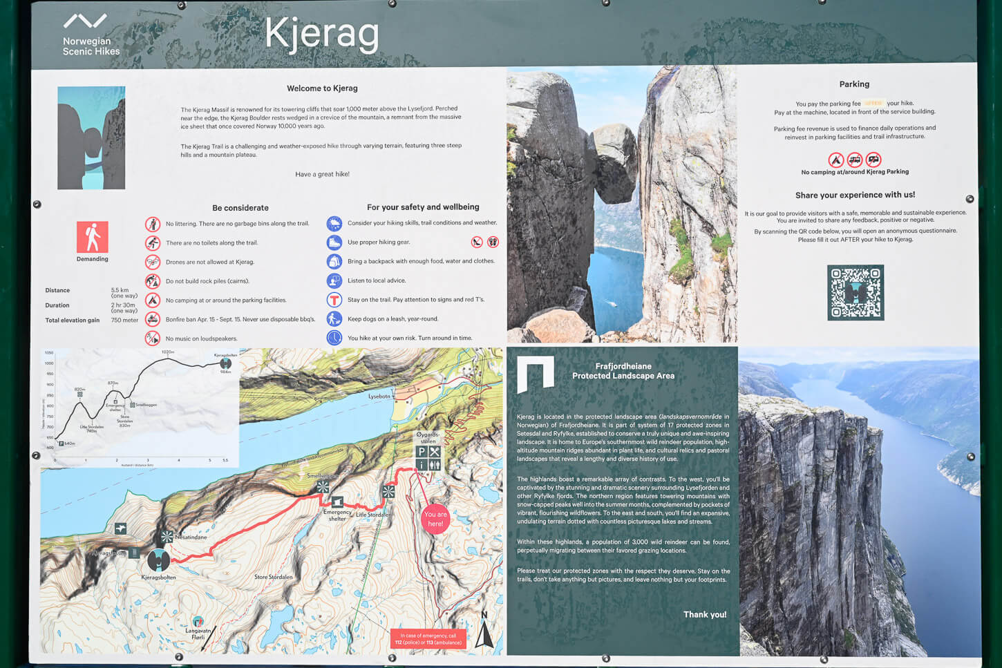 Map of the Kjeragbolten Hiking Area at the visitors center.