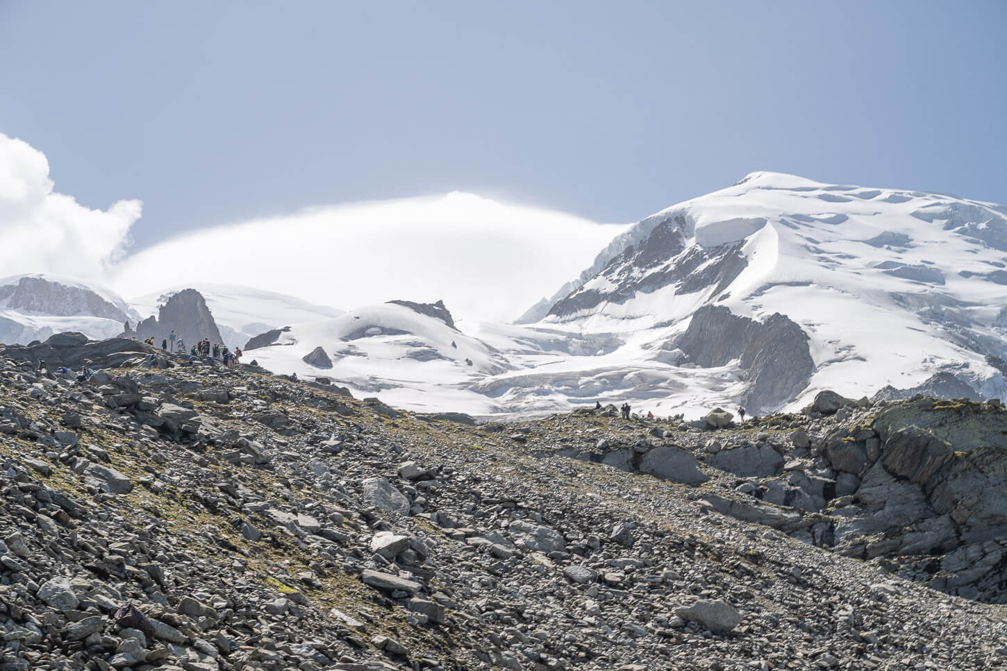 View of the glaciers around Mont Blanc from a Hiking trail nearby
