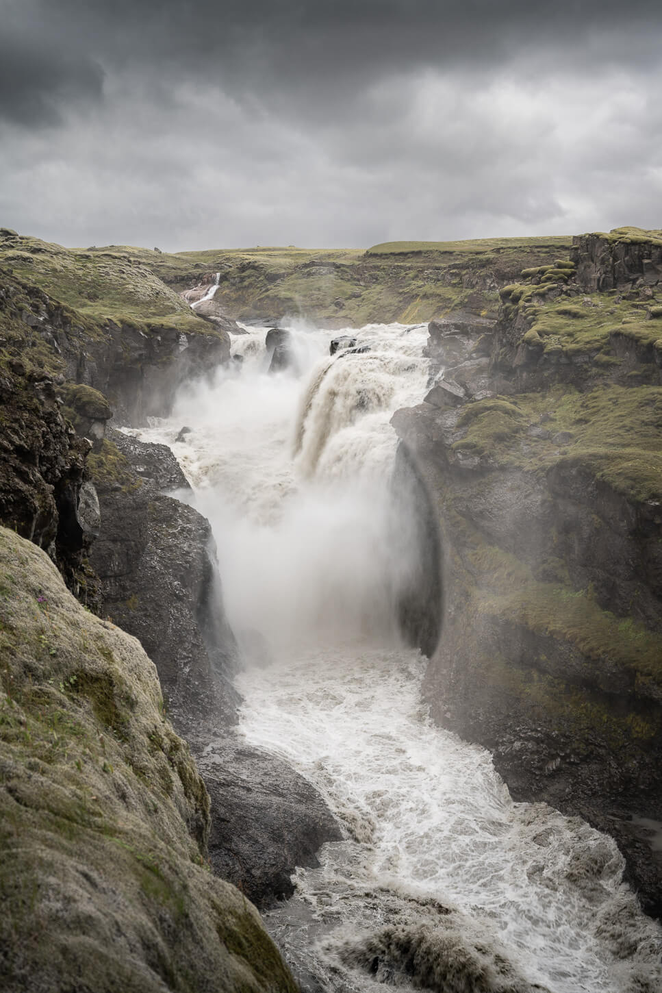 Lambhagafoss a waterfall in the highlands of Iceland in an old lava filed.