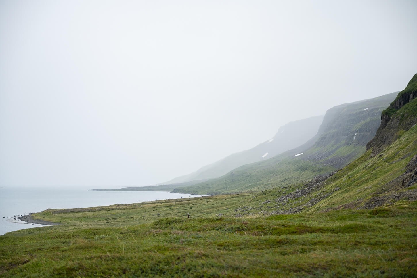 Cliffs of the Westfjords of Iceland on a foggy day