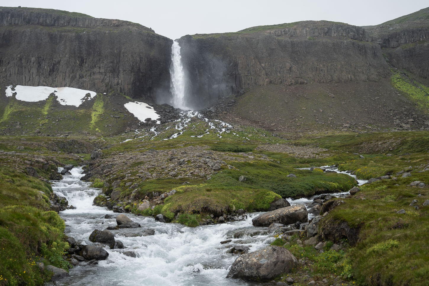 View of Monngufoss, a 60 meters tall waterfall