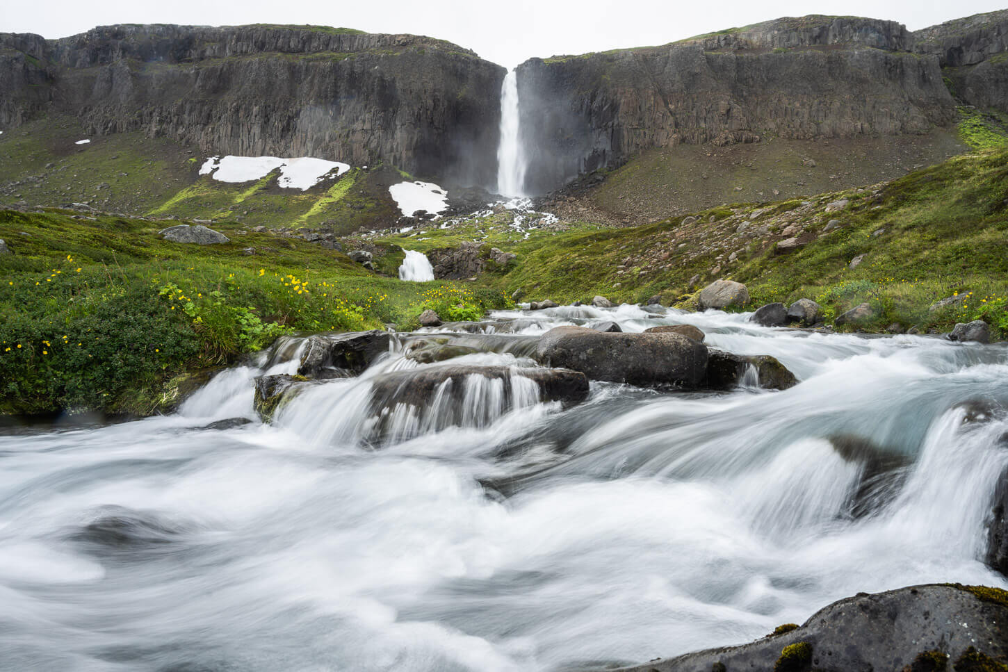 Mongufoss a tall, remote waterfall in the Westfjords of Iceland