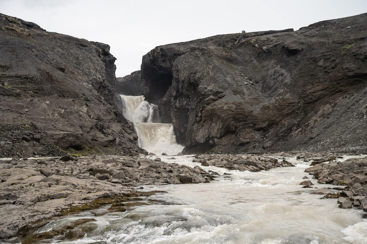 lower steps of the Nýifoss waterfall in the highlands of Iceland