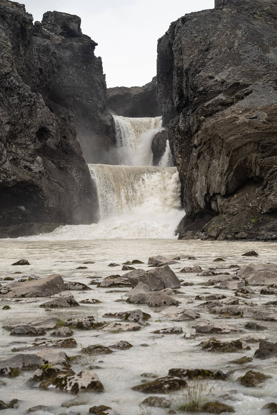 double wterfall in the highlands of Iceland from road F335