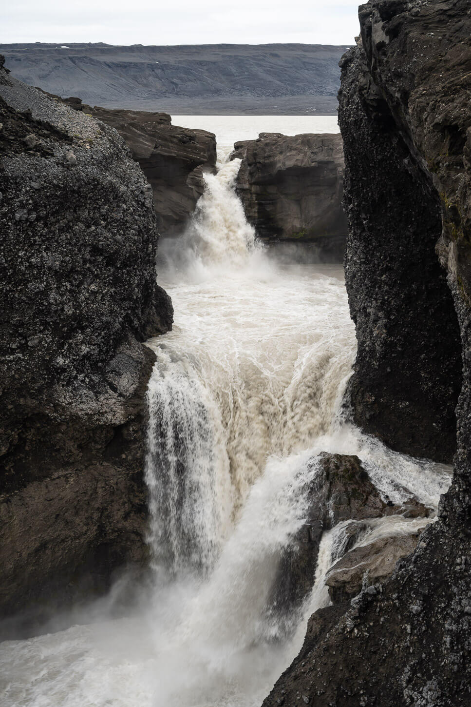 Upper steps of Nýifoss Waterfall near Lake Hagavatn