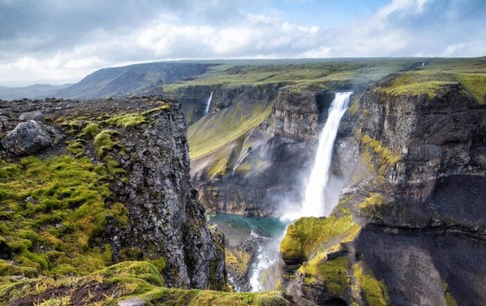 Spectacular View of the Háifoss Waterfall in Iceland,