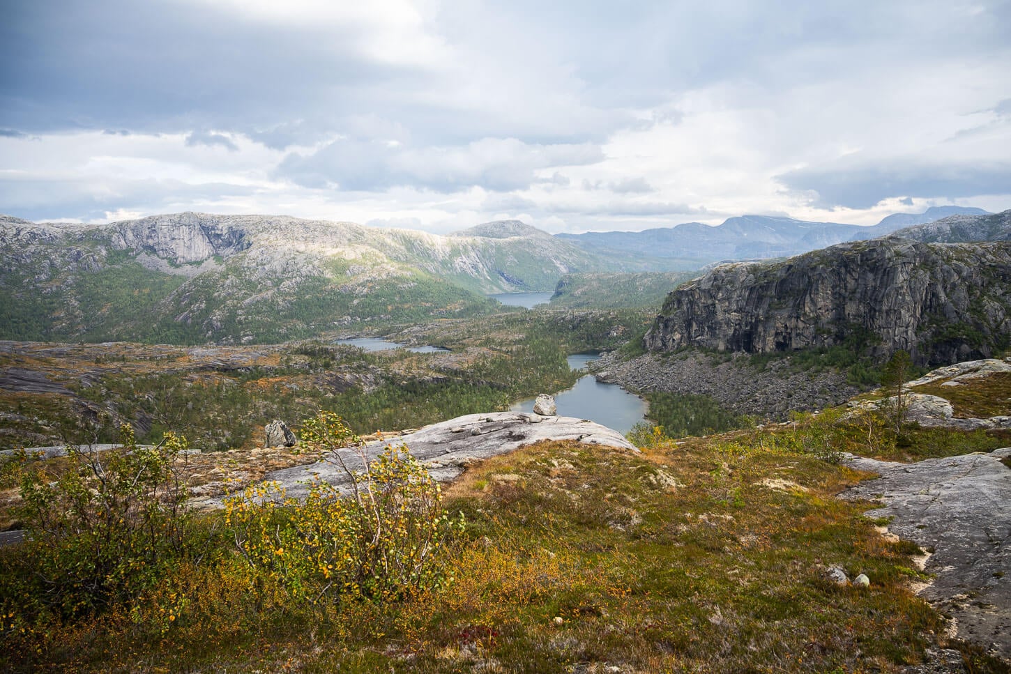Panoramic view of the wilderness, mountains and pristine nature in the Rago National Park in Norway