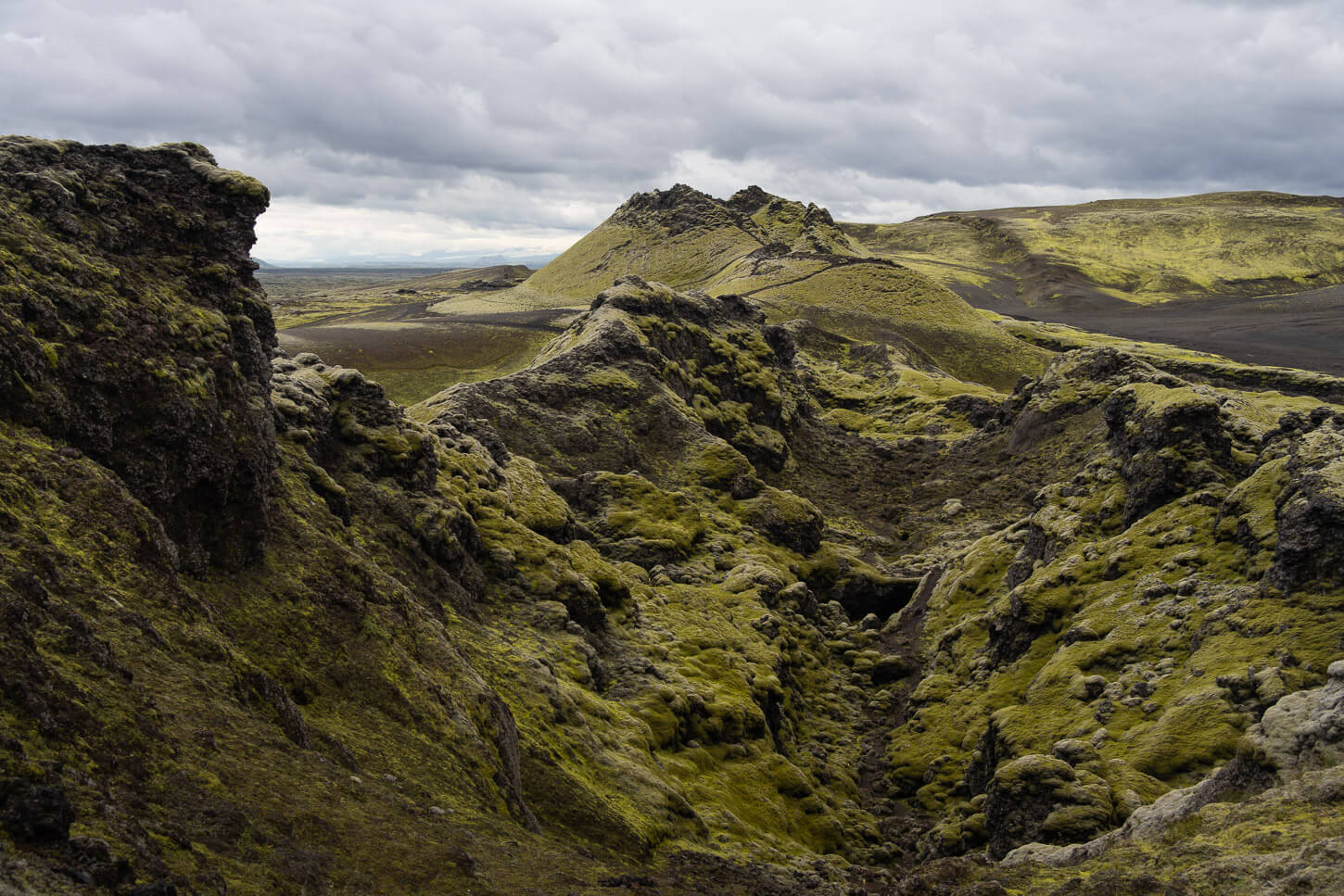 view of the Laki craters from inside a crater.