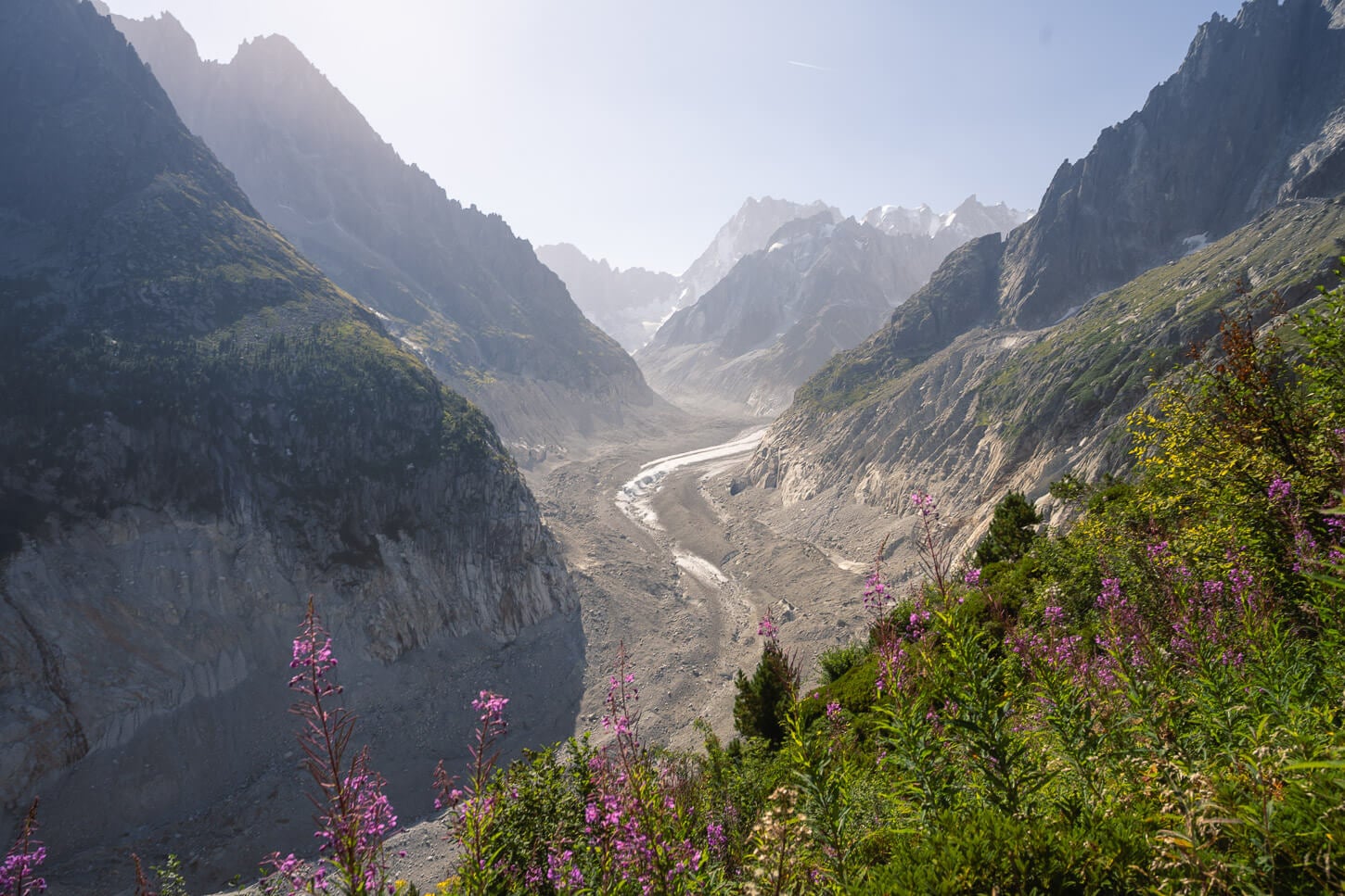 View of the Mer de Glace from the trail on the Grand Balcon Nord Hike