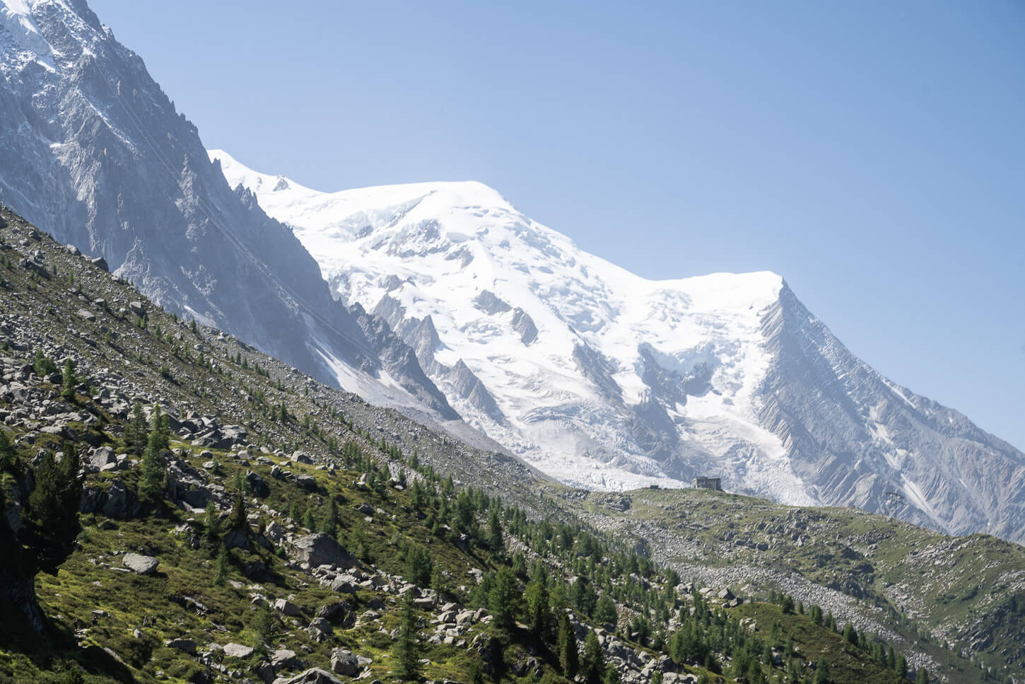 View from the Grand Balcon nord Hike of the Mont Blanc massif with the Plan du Midi cable car station