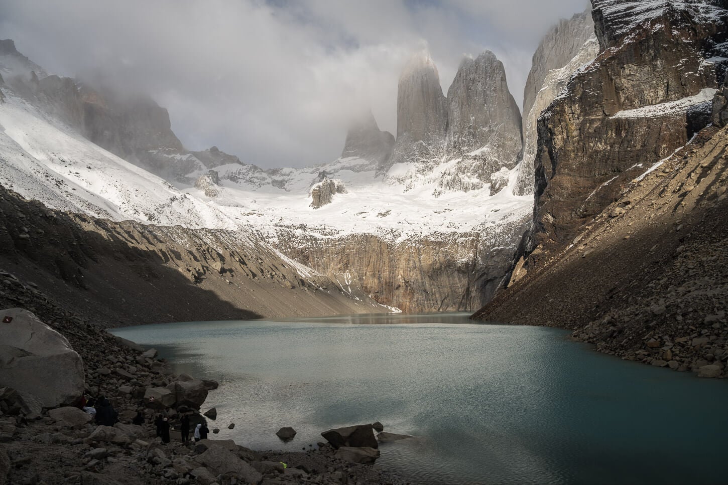View of the Towers at Mirador Base Torres from the lookout.