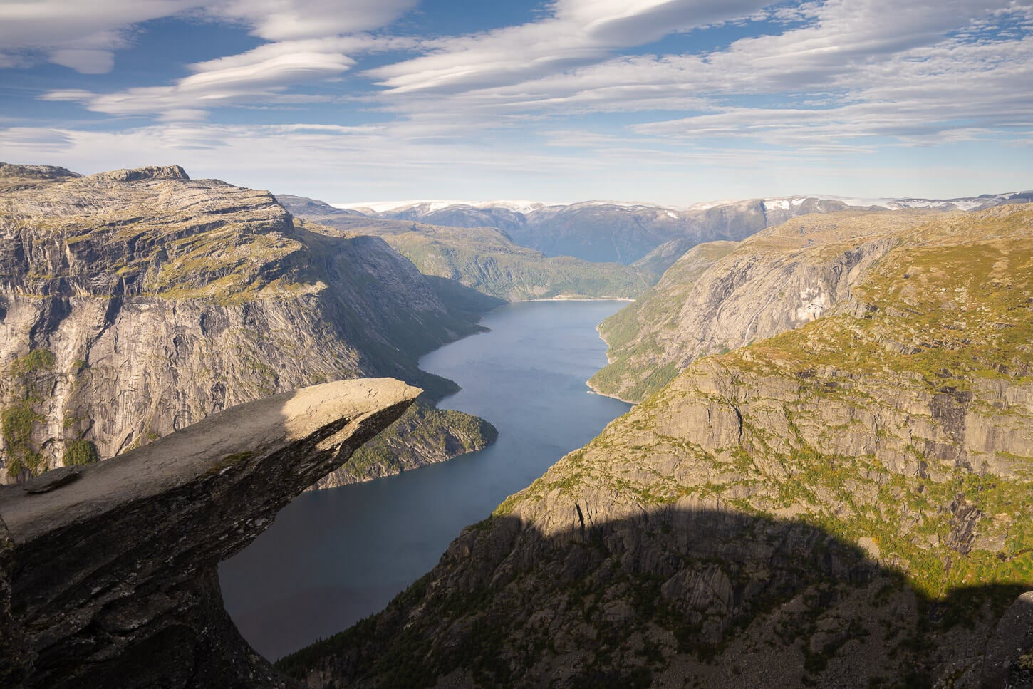 Classic Photo of Trolltunga, taken from the main viewpoint next to the rocky ledge