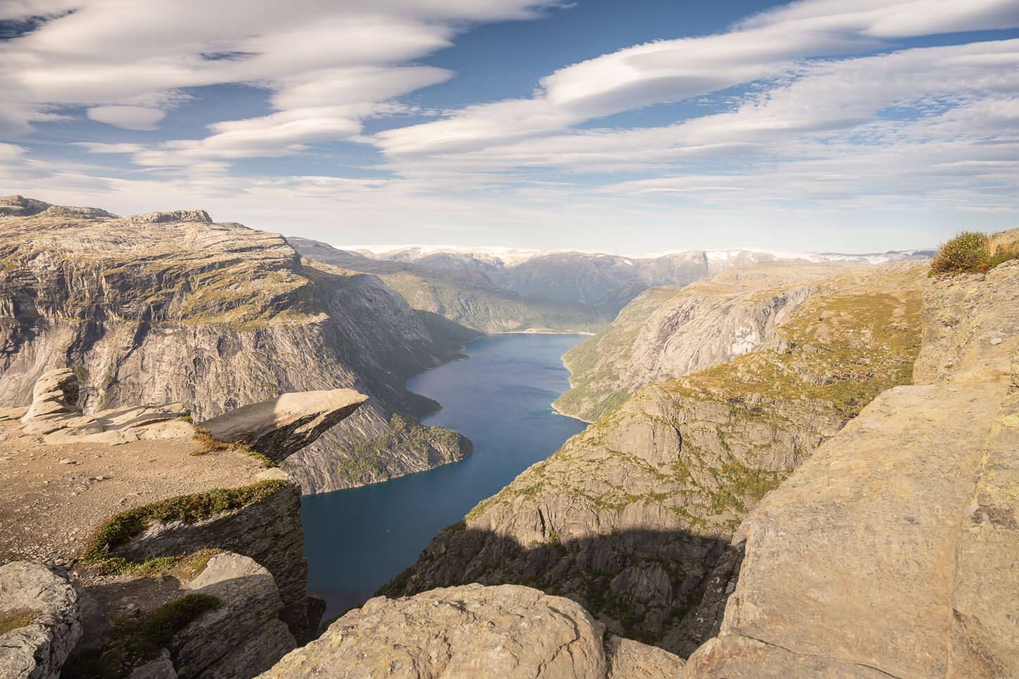 View of Trolltunga from the main photo spot.