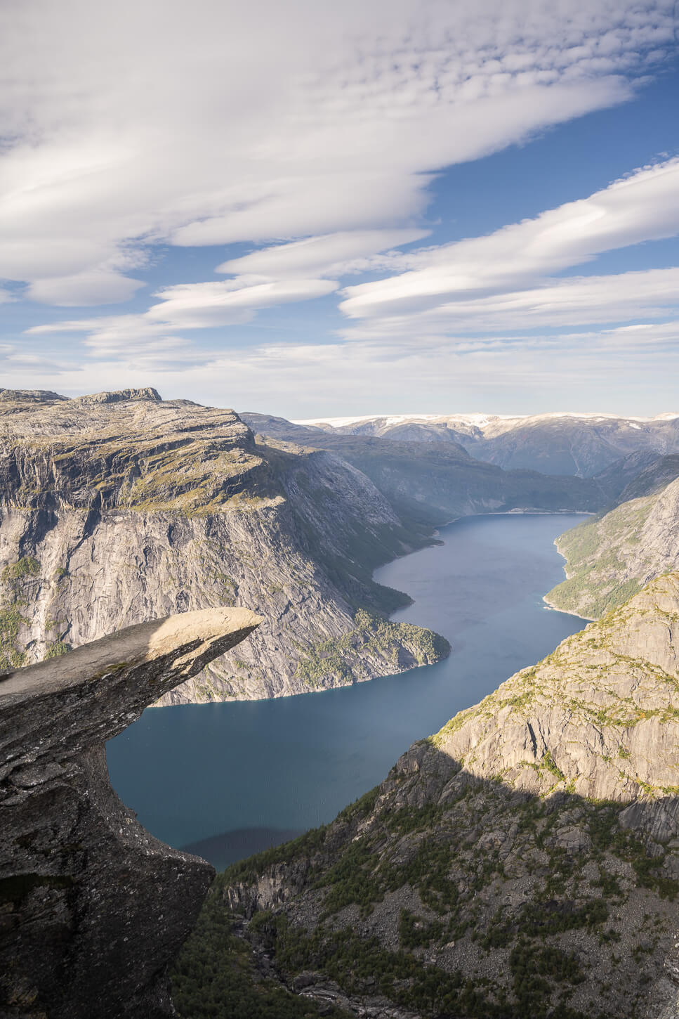 View of Trolltunga on an early morning on a sunny September day.