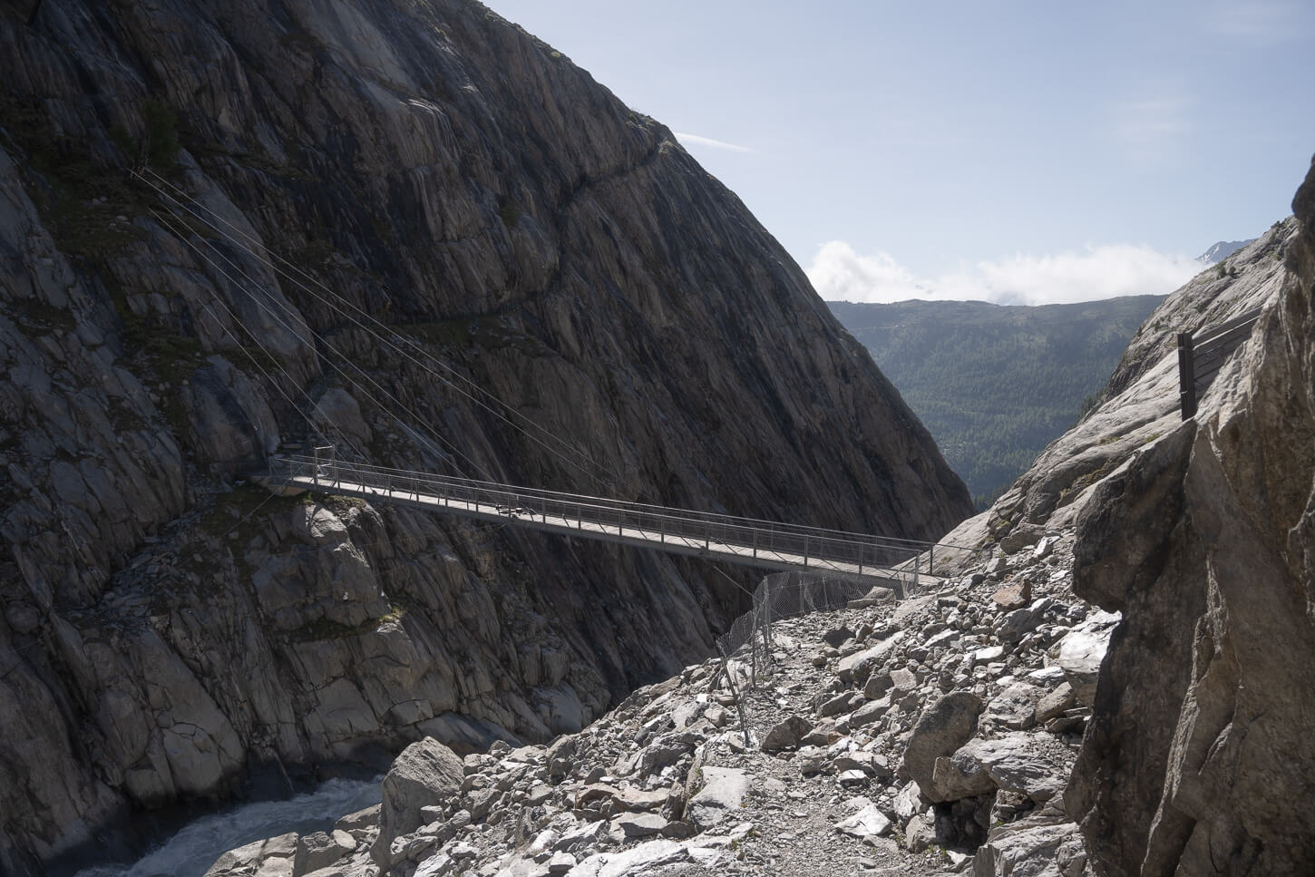 Suspension Bridge on the trail to the Oberaletsch Hut