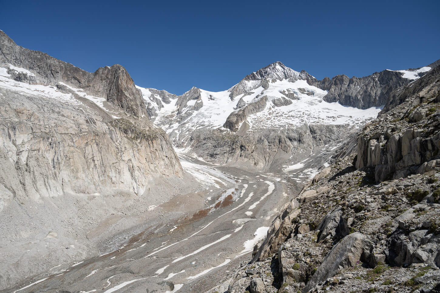 Oberaletsch glacier on a suny day.