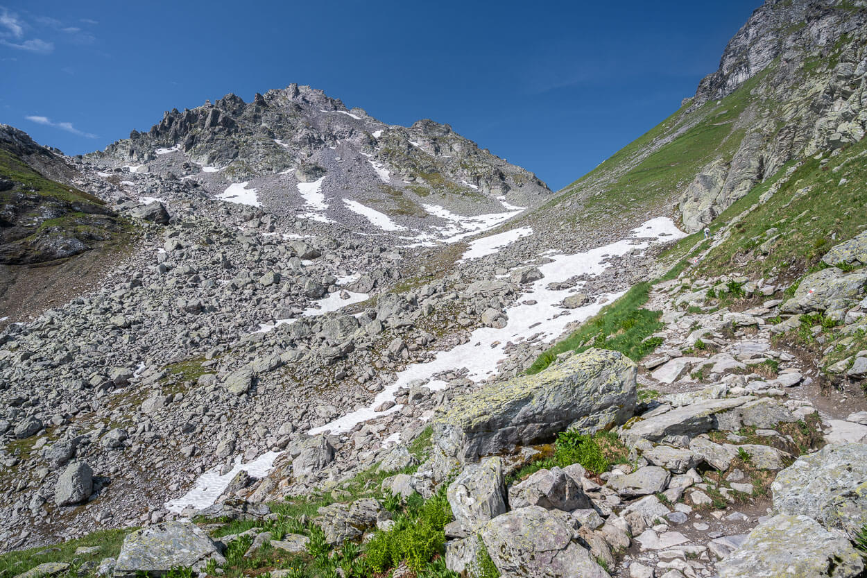 The Steep Trail to Wildsee with lots of rocks on it