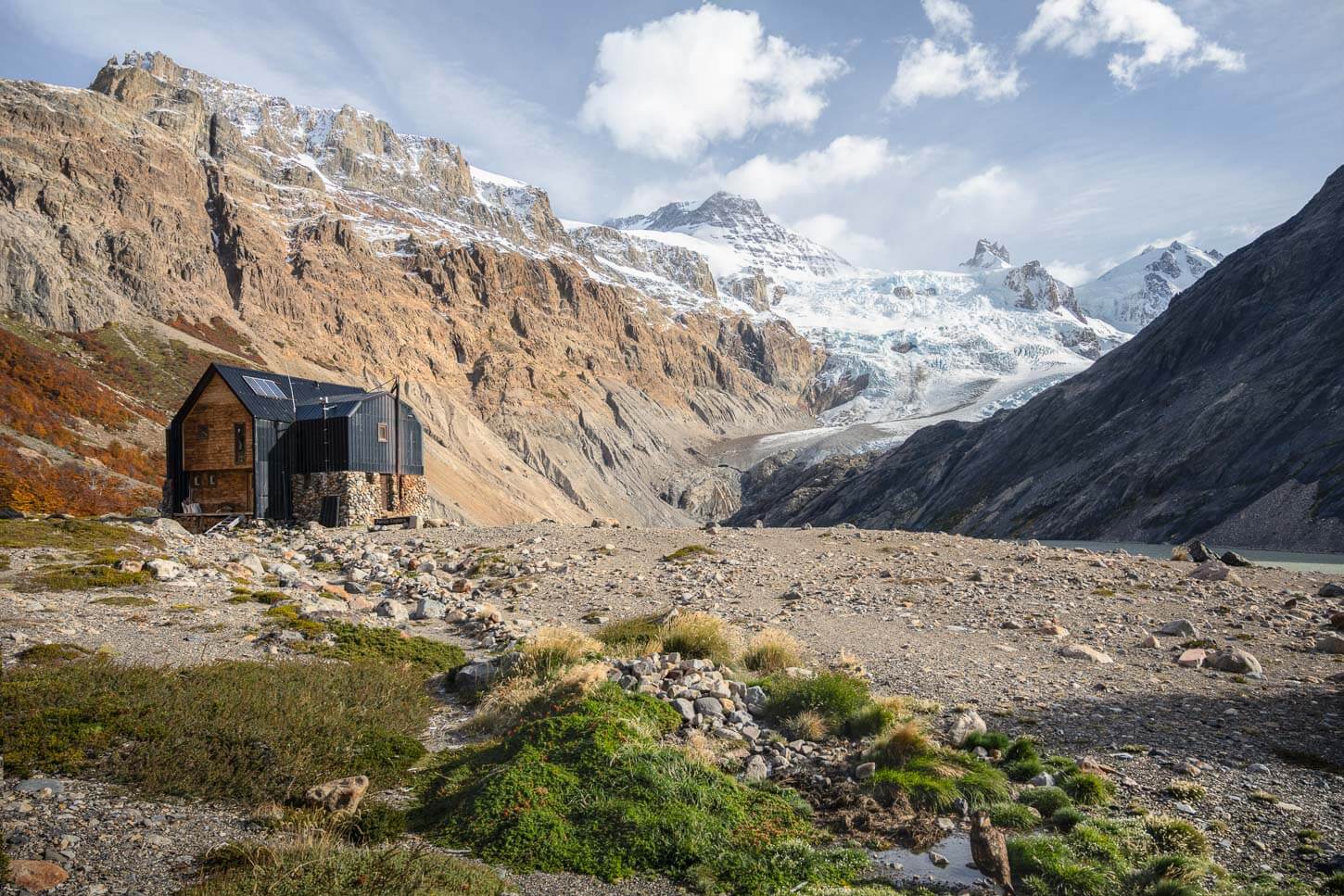View of the Cagliero Outpost, immersed in the beautiful, raw, and natural environment of Patagonia.
