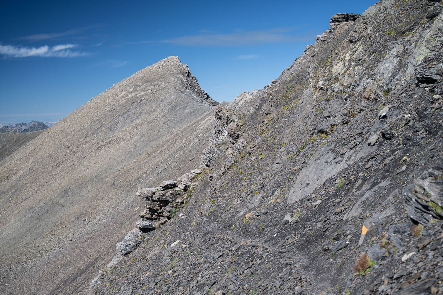 Exposed section of the trail to Schiltorn, part of the detour after the ridge trail near the summit collapsed.