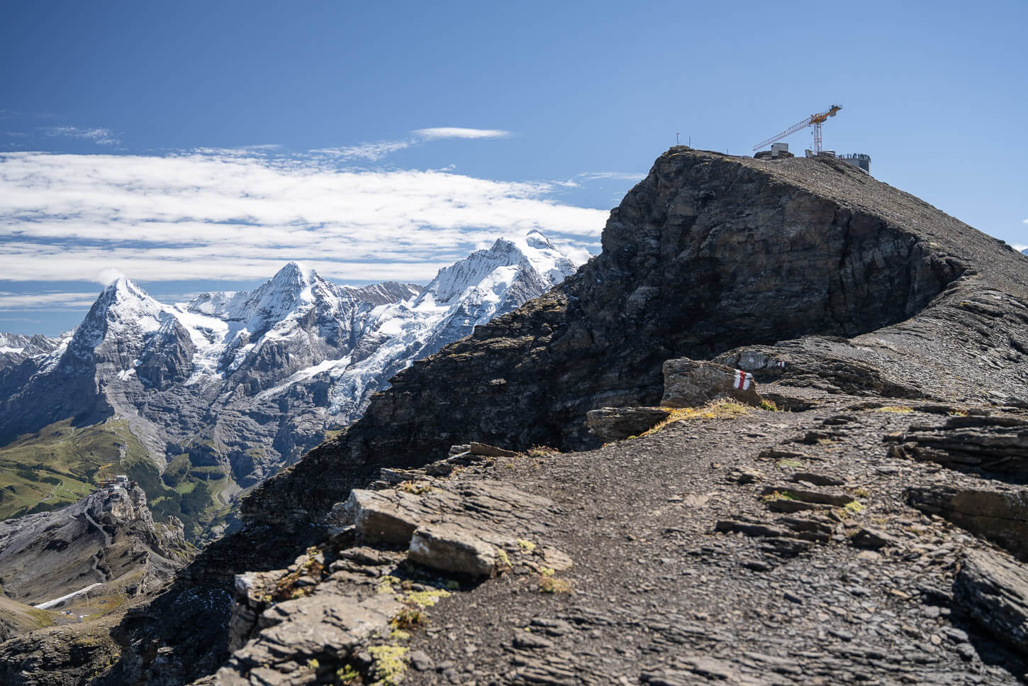 Schilthorn's summit at the top of the moutain with the cable car station visible in the background.