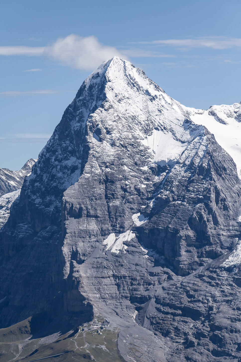 Close-up view of the vertical rock faces of the Eiger