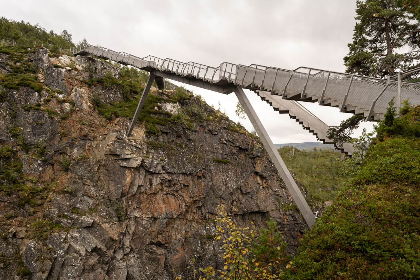 Bridge of stairs on the main path across the canyon above Vøringsfossen